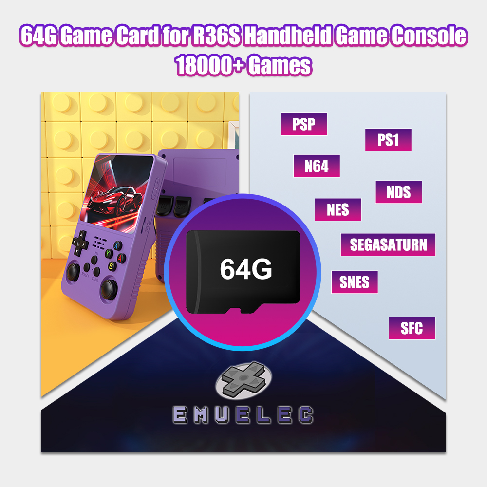 Retro Handheld Game Console R36S - بطاقة لعبة TF 64G لوحدة تحكم