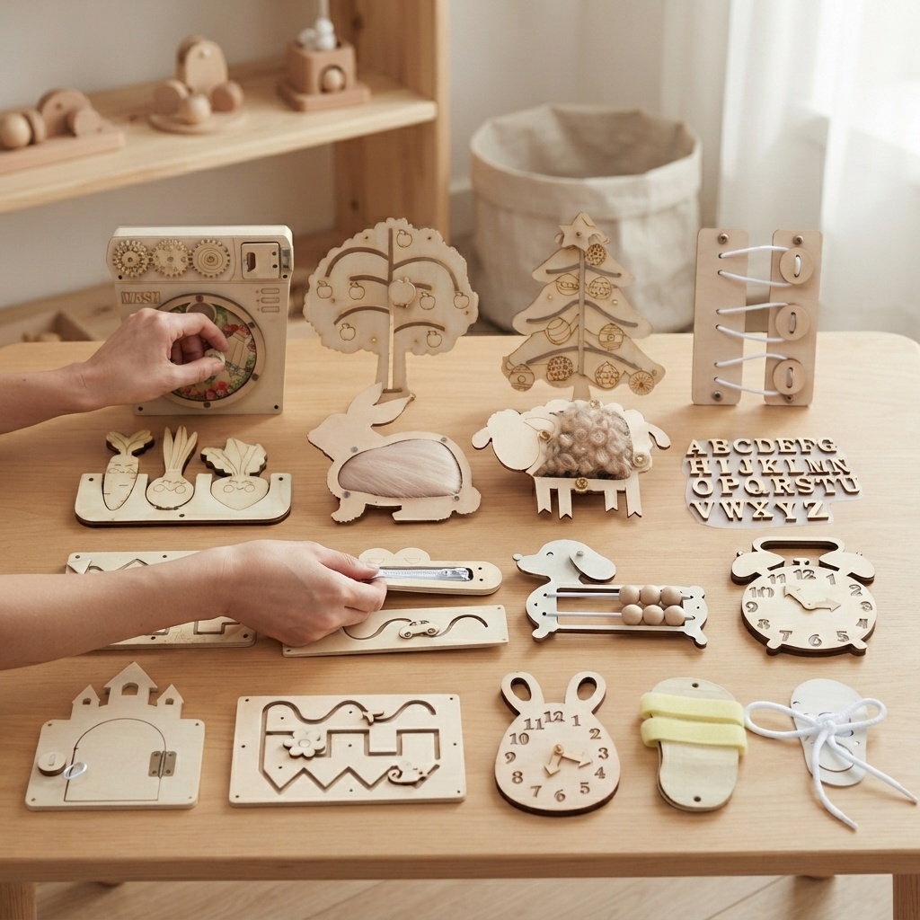 لوحة الأنشطة الخشبية المونتيسو - مراجعة Montessori Wooden Busy Board Toddler وسعره